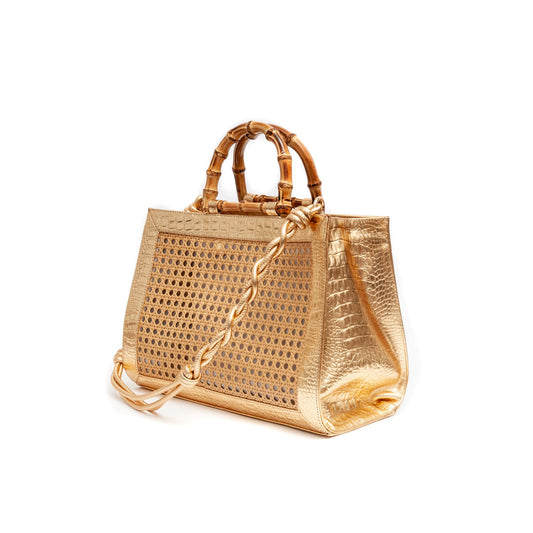 BOLSA DIANA MAXI EM COURO NATURAL E PALHA INDIANA GOLD