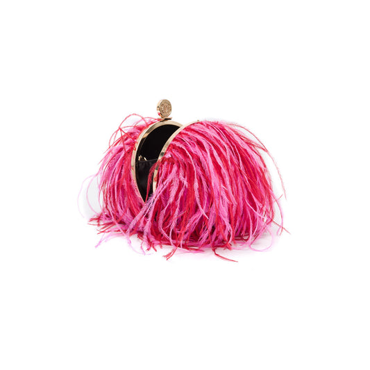 BOLSA CLUTCH LILY EM PLUMAS PINK VERMELHO