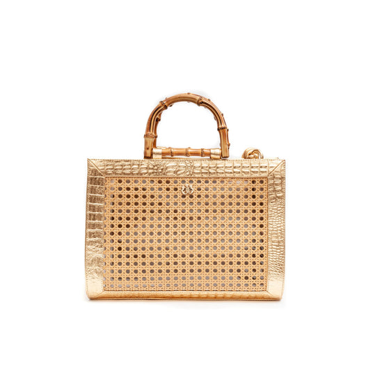 BOLSA DIANA MAXI EM COURO NATURAL E PALHA INDIANA GOLD