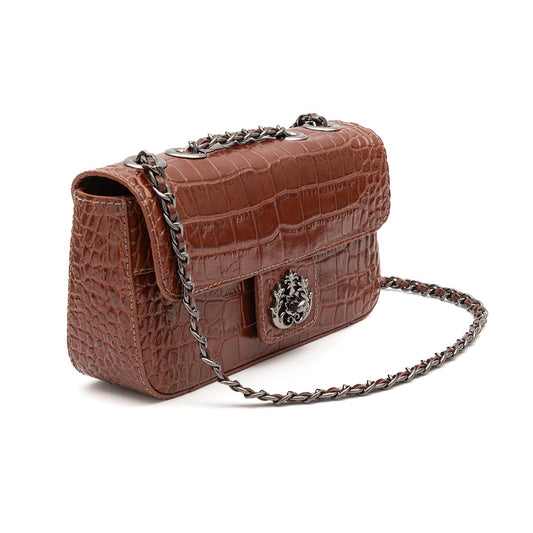 BOLSA ANNE EM COURO NEW CROCO CASTANHO ONIX