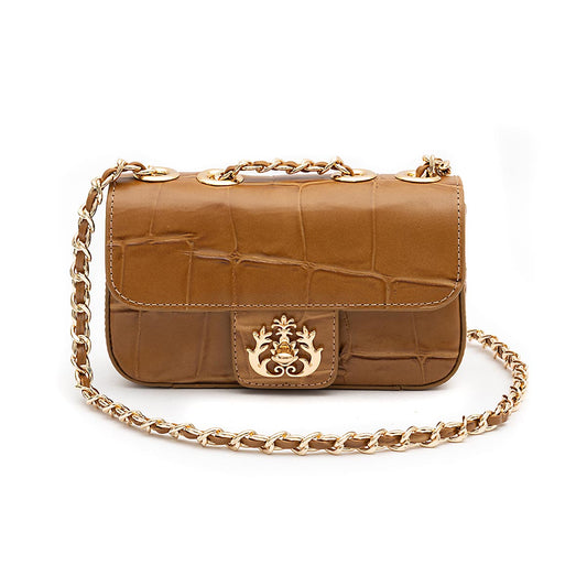 Mini Bolsa Anne Em Couro Natural Caiman Mel Ouro