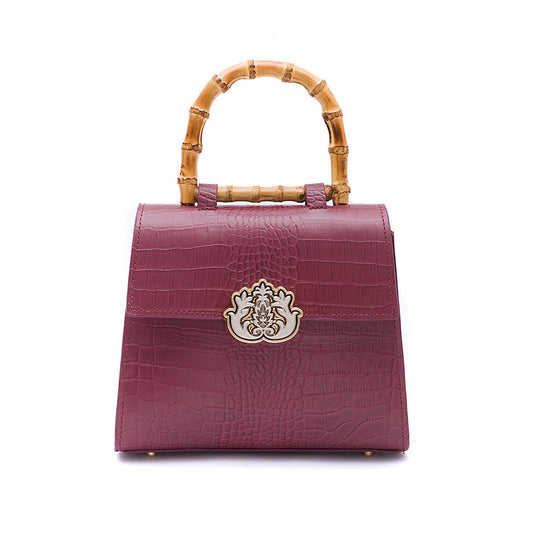 MAXI CROCO BURGUNDY MEDIUM TOP HANDLE BAG