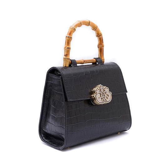 BOLSA TP HANDLE MÉDIA MAXI CROCO PRETO
