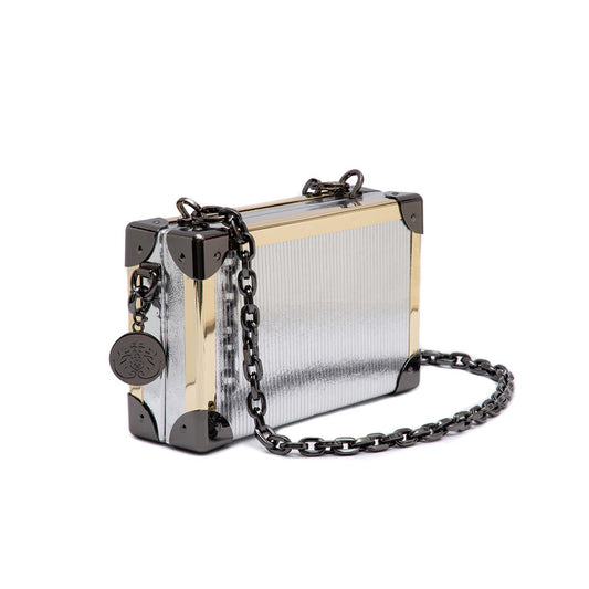 CLUTCH TRUNK COURO METALIZADO SPECCHIO PRATA