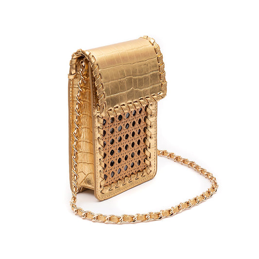 MINI POUCH PALHA SEXTAVADA NEW CROCO NEW GOLD