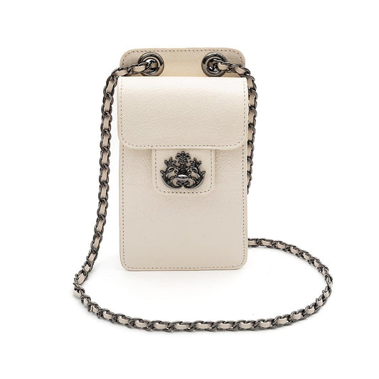 POUCH ANNE COM TAMPA EM COURO GLOSS VANILLA ONIX