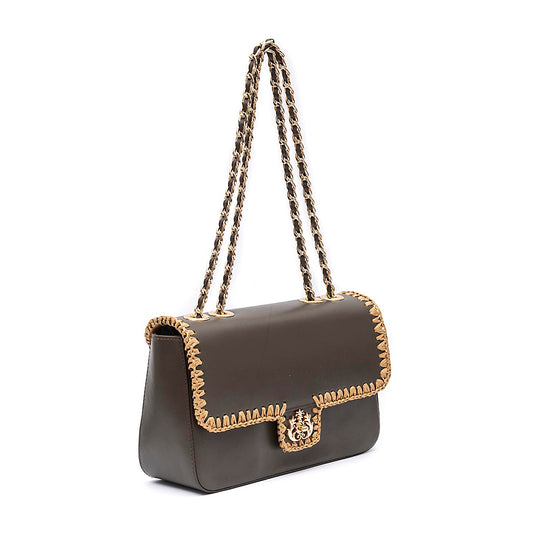 BOLSA ANNE JUMBO COURO WASHED OLIVA CROCHÊ NATURAL