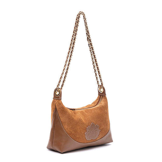BOLSA DAYSE CROSSBODY PEQUENA CAMURÇA AVELÃ OURO
