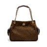 BOLSA TOTE TRESSÊ COURO CAMURÇA MASCAVO OURO