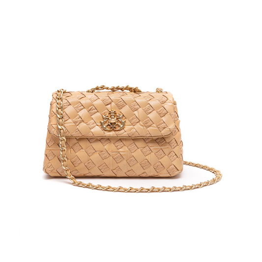 BOLSA HELLEN COURO E RAFIA PEQUENA MACADÂMIA TRESSÊ