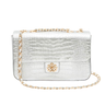 BOLSA ANNE JUMBO EM COURO NATURAL NEW CROCO PRATA OURO