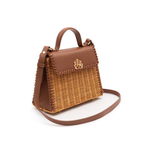 SELENE TOP HANDLE RATTAN E COURO CARAMELO