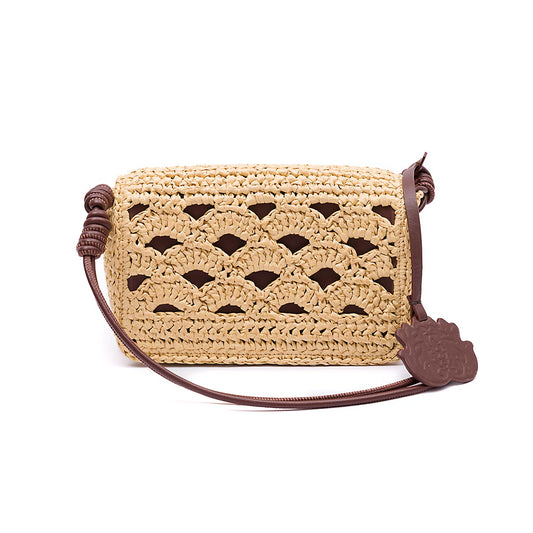 BOLSA FLAP CROCHÊ MONOGRAMA SOFT RAFIA CREME