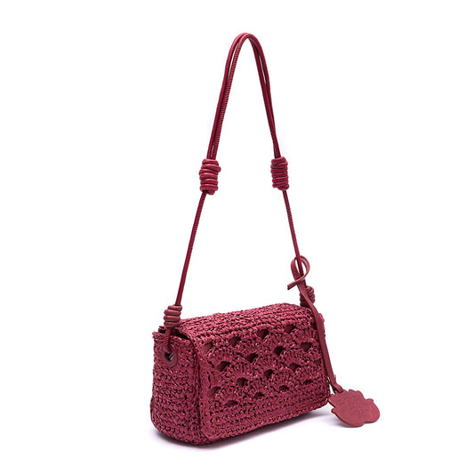 BOLSA FLAP CROCHê MONOGRAMA SOFT CHERRY/RAFIA BURGUNDY