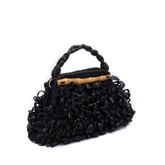 BOLSA POUCH FRANJA DE RÁFIA PRETO