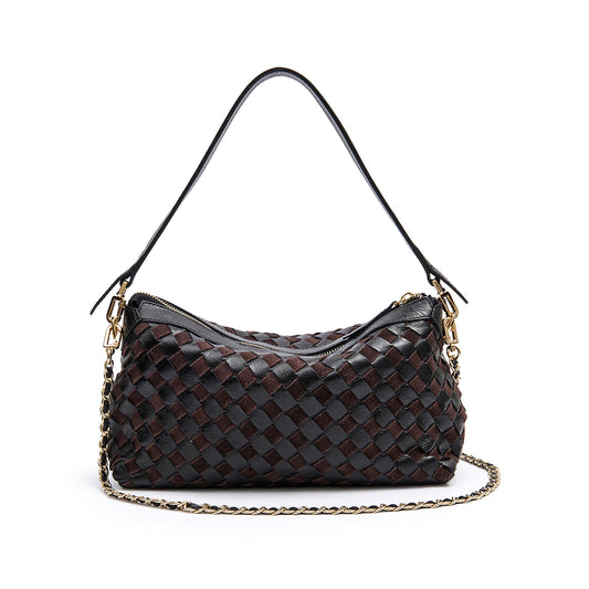 BOLSA ÍSIS WOVEN SHOULDER COURO TRESSÊ PEQUENE PRETA