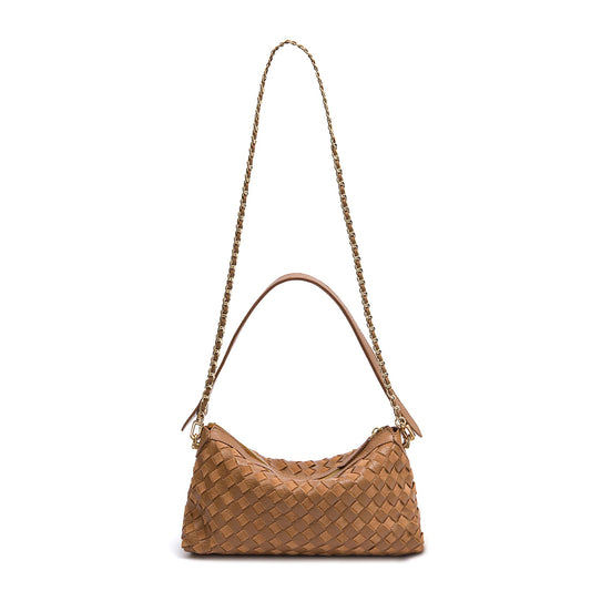 BOLSA ÍSIS WOVEN SHOULDER COURO TRESSÊ PEQUENE AMÊNDOA