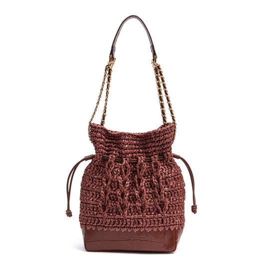 BOLSA TOTE SAVANA PEQUENA RÁFIA COURO CANELA