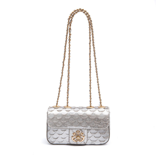BOLSA BAGUETE ANNE MINI COURO ESCAMAS PRATA