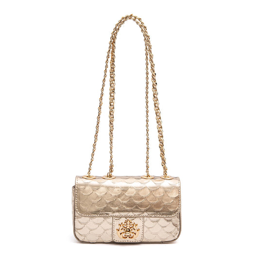 BOLSA BAGUETE ANNE MINI COURO ESCAMAS OURO