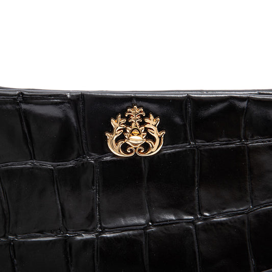 BOLSA CROSSBODY CINDY LOCKER PRETO COURO OURO
