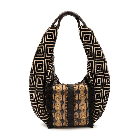 BOLSA MAXI HOBO TAPEÇARIA BORDADA PRETO