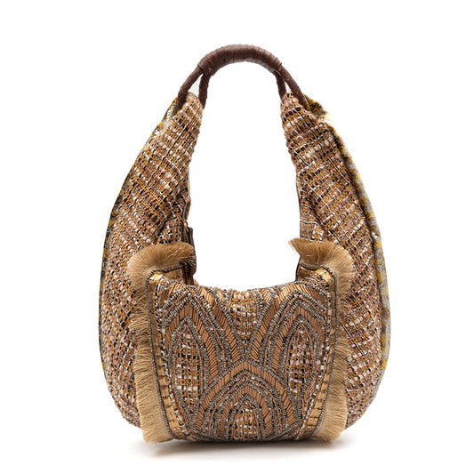 BOLSA MAXI HOBO TAPEÇARIA BORDADA OURO