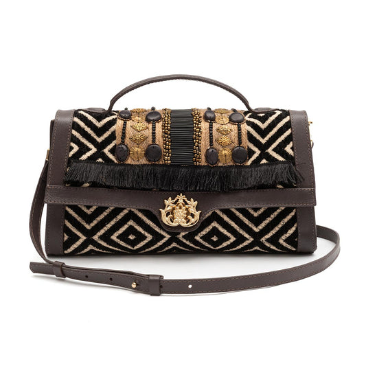 BOLSA TOP HANDLE TAPECARIA BORDADA