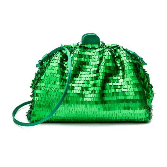 MINI POUCH EM PAETÊ VERDE MATTE