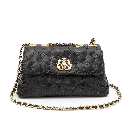 MINI BOLSA FLAP TRESSÊ PRETO OURO