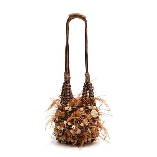 BOLSA SHOULDER LYRA MACRAMÊ CARAMELO