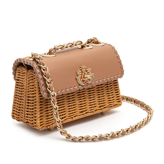 MINI SELENE RATTAN E COURO ARGILA MEL