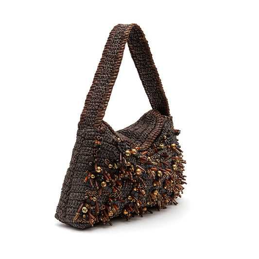 BOLSA SHOULDER POUCH DE RÁFIA CAFÉ