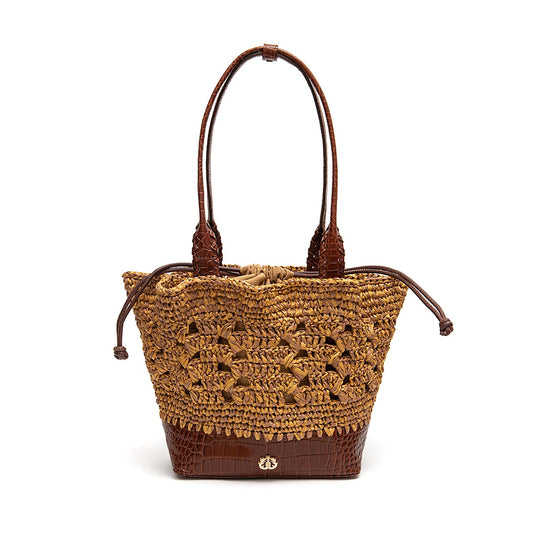 BOLSA BASKET CAMELLIA CROCHÊ OURO CASTANHO SOLAR