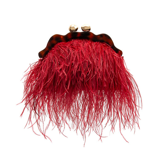 BOLSA POUCH PEQUENA DE PLUMAS CARMIM