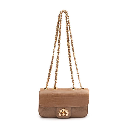 BOLSA BAGUETE ANNE MINE COURO LIZARD MOCHACCINO