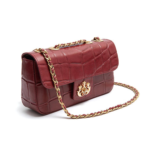 BOLSA ANNE EM COURO CAIMAM CARMIM OURO