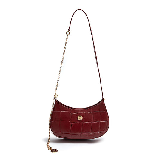 BOLSA FOREVER SHOULDER BAG COURO CAIMAN CARMIM OURO