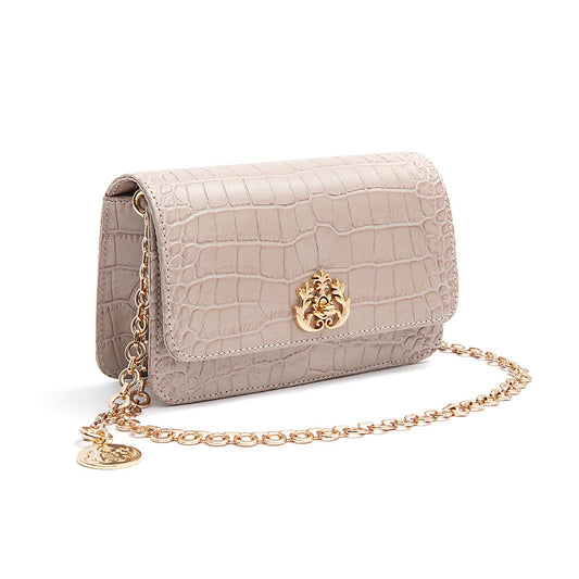 BOLSA CARTEIRA COM CORRENTE TRANSVERSAL FOREVER NEW CROCO NEVOA