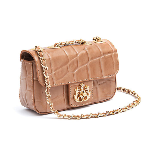 Mini Bolsa Anne Em Couro Natural Lizard Mochaccino