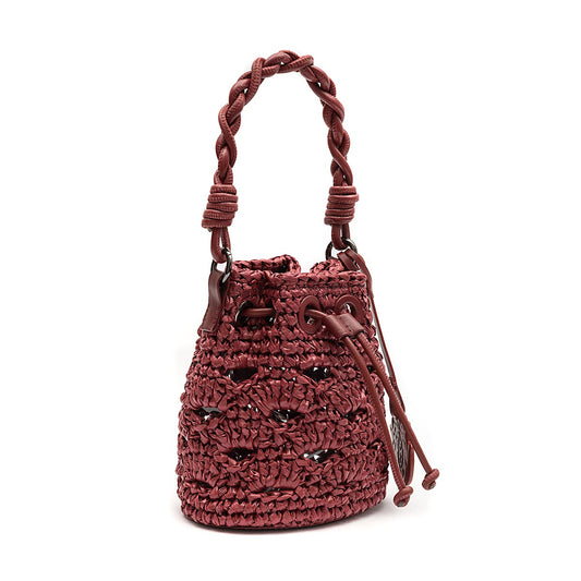 BUCKET CROCHÊ MONOGRAMA SOFT CHERRY/RAFIA BURGUNDY