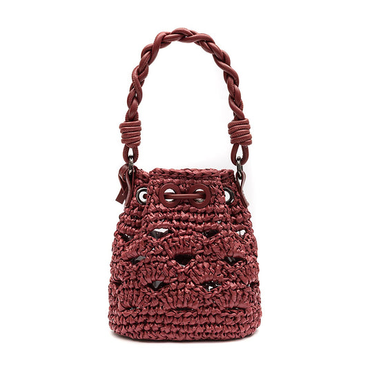 BUCKET CROCHÊ MONOGRAMA SOFT CHERRY/RAFIA BURGUNDY