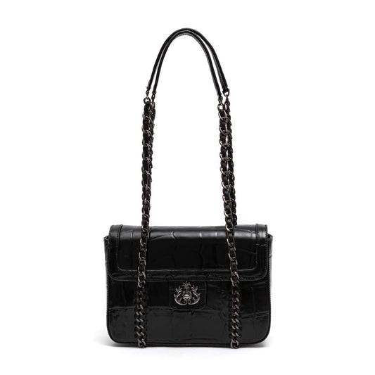 SIENNA MEDIUM BLACK LEATHER FLAP BAG