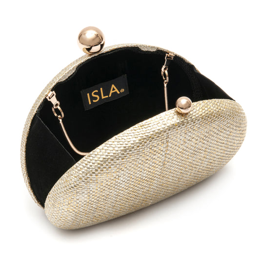 BOLSA CLUTCH ABAULADA COM CORRENTE NATURAL
