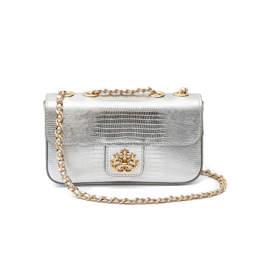 BOLSA ANNE EM COURO NEW CROCO LIZARD PRATA