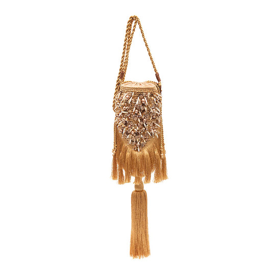 BOLSA BUCKET CROSSBODY RÁFIA AREIA OURO