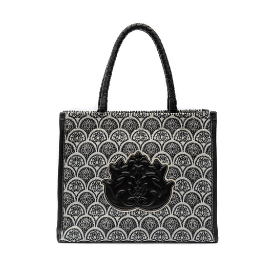 SIRENA JACQUARD BLACK MAXI TOTE BAG