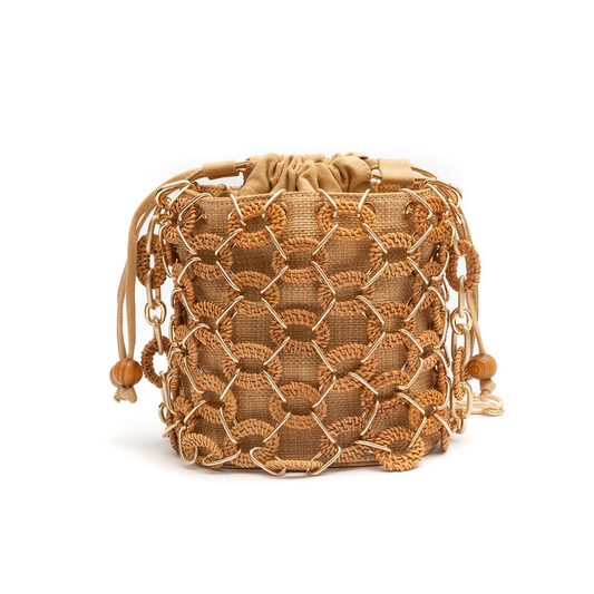 LARA RATTAN BUCKET BAG - NATURAL