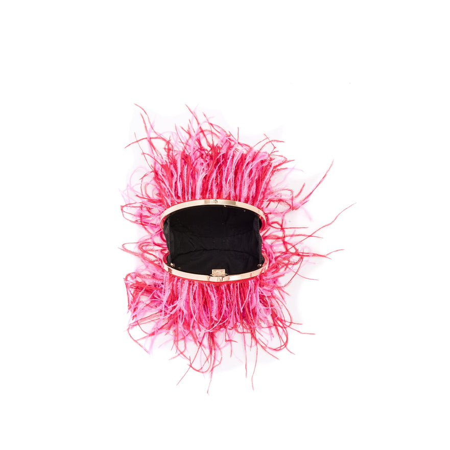 BOLSA CLUTCH LILY EM PLUMAS PINK VERMELHO