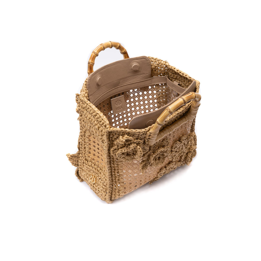 BOLSA TOTE FIORI HANDMADE RAFIA NATURAL
